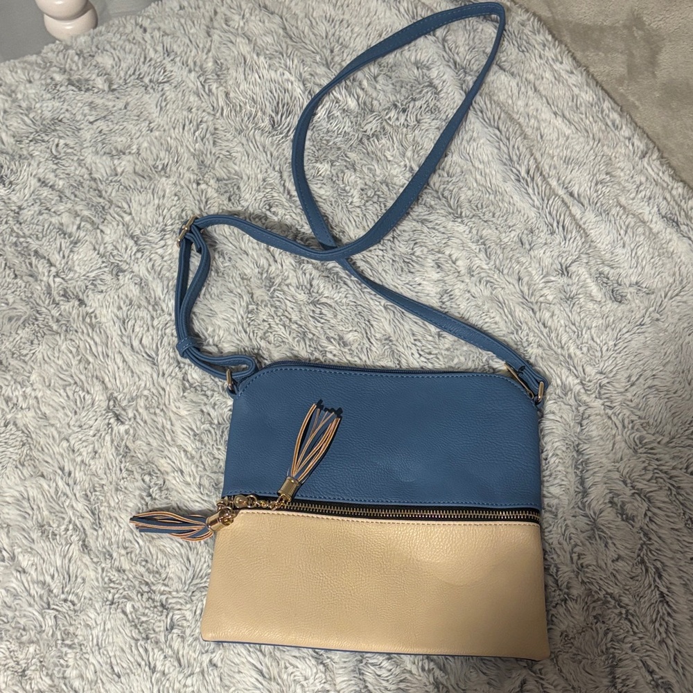 Elegant Blue and Cream Crossbody Bag